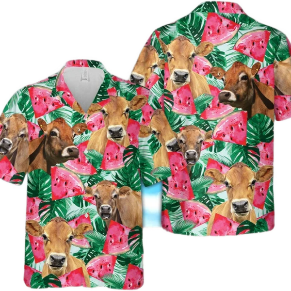 Cow Hawaiian SHirt, Unique Jersey Watermelon 3D Hawaiian Shirt