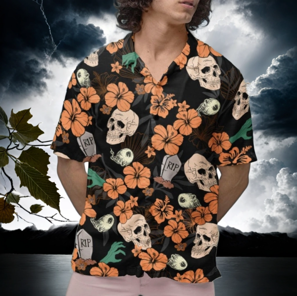 Halloween Hawaiian Shirt, Halloween Button Down Shirt Skeleton Halloween Pattern