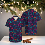 Neon Christmas Tree Hawaii Shirt, Christmas Tree Button Up Shirt, Xmas Party Hawaiian Shirt, Christmas Holiday 3D All Over Print Shirt