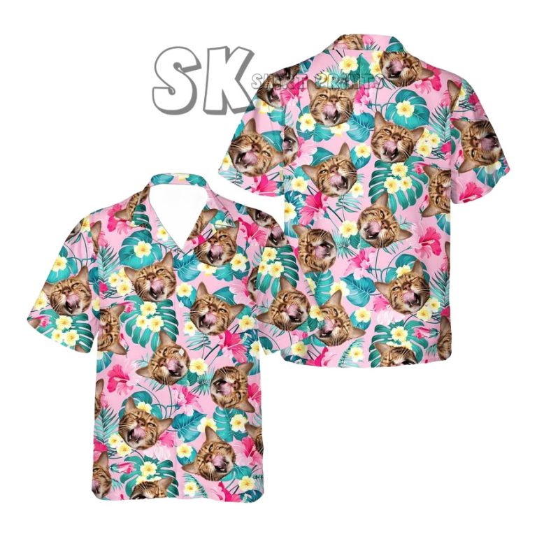 Cat Face Hawaiian Shirt – Custom Photo Print Aloha Shirt for Cat Lovers