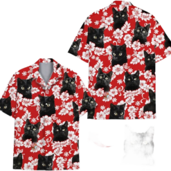 cat hawaiian shirt flower red