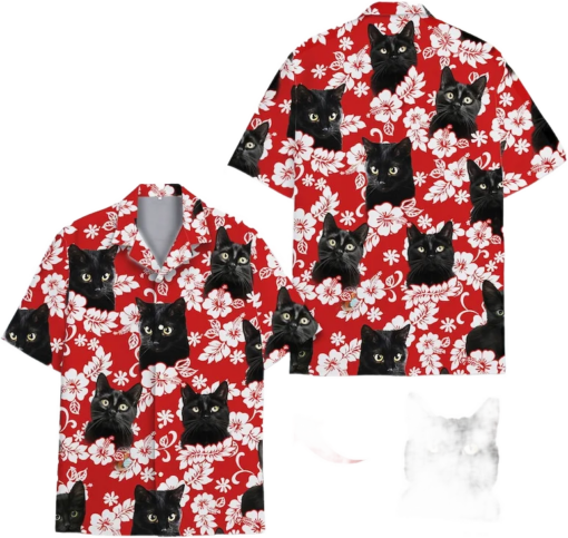 cat hawaiian shirt flower red