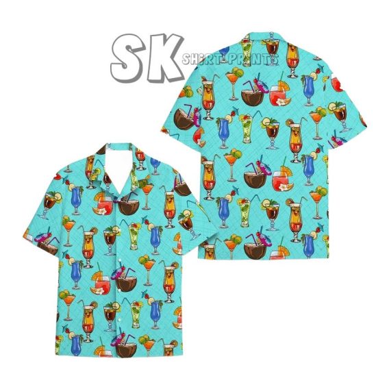 Cocktail Hawaiian Shirt Shirt for Men And Women, Fun Drink Print Short Sleeve, Tropical Getaway & Casual Wear