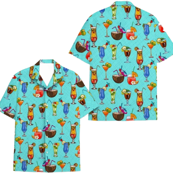 Cocktail Hawaiian Shirt Shirt for Men And Women, Fun Drink Print Short Sleeve, Tropical Getaway & Casual Wear