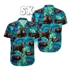 Cow Hawaiian SHirt, Cattle Tropical Shirt, Black Angus Cow Cattle Button Shirt