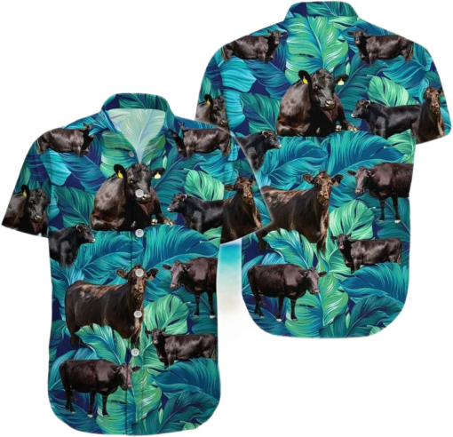 Cow Hawaiian SHirt, Cattle Tropical Shirt, Black Angus Cow Cattle Button Shirt