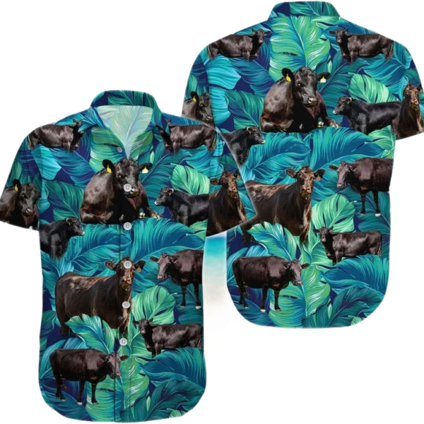 Cow Hawaiian SHirt, Cattle Tropical Shirt, Black Angus Cow Cattle Button Shirt