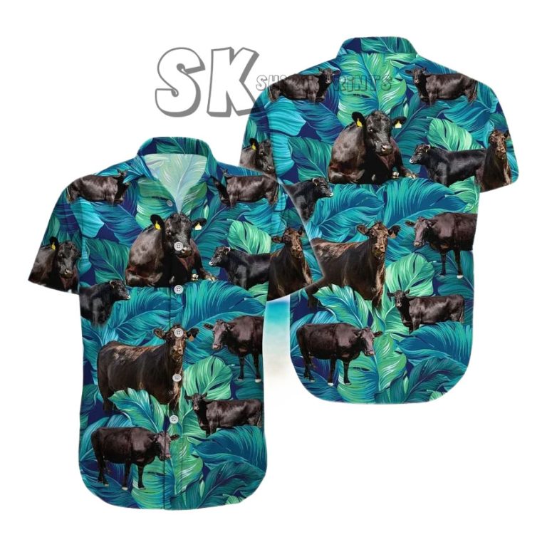 Black Angus Cow Hawaiian Shirt – Custom Photo Face Cattle Print Aloha