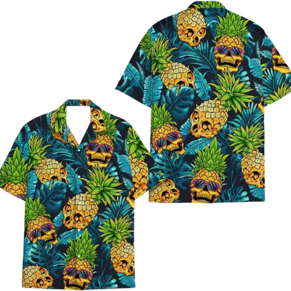 Funny Hawaiian Shirts, Pineapple Skull Hawaiian Shirts for Men Women,  Skull Shirt Aloha Summer Beach Shirt Short Sleeve Button Down