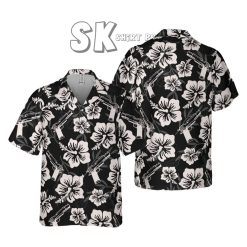 Gun Hawaiian Shirt Black Gun Shirt Short sleeve Hawaiian Shirt 2nd Amendment