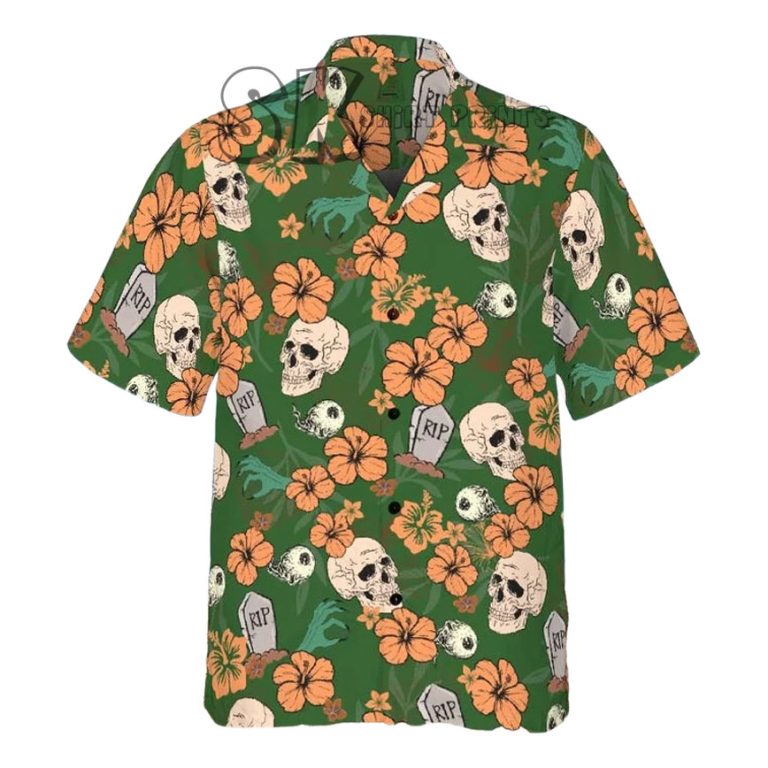 Halloween Skeleton Shirt Custom Photo Green Hawaiian Shirt Spooky Design