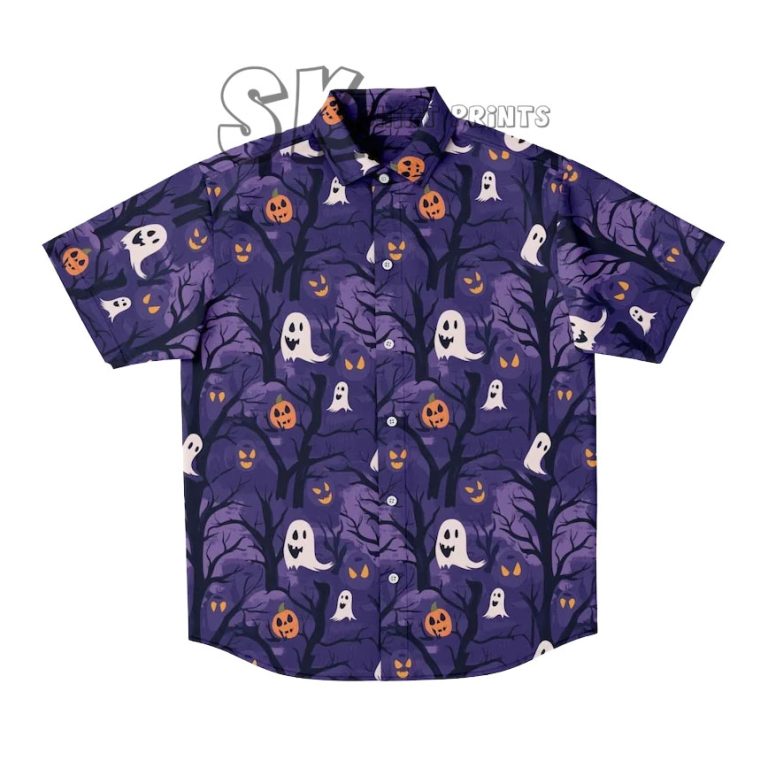Halloween Ghost Hawaiian Shirt Custom Photo Purple Spooky Button Up