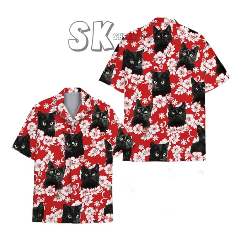 Custom Pet Hawaiian Shirt – Your Cat or Dog on Tropical Hibiscus Aloha Tee