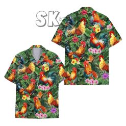 Rooster Hawaiian Shirt Chicken For Men , Tropical Hawaiian Shirt, Holiday Summer Beach Short Sleeve Button Down, Chicken Lover Shirt