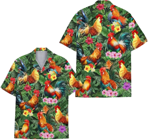 Rooster Hawaiian Shirt Chicken For Men , Tropical Hawaiian Shirt, Holiday Summer Beach Short Sleeve Button Down, Chicken Lover Shirt