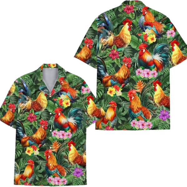 Rooster Hawaiian Shirt Chicken For Men , Tropical Hawaiian Shirt, Holiday Summer Beach Short Sleeve Button Down, Chicken Lover Shirt