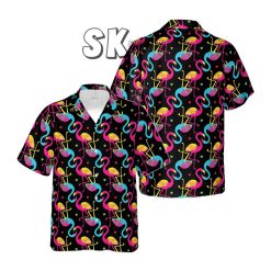 Funny Pink Blue Lovely Flamingo Tropical Birdie Hawaiian Shirt