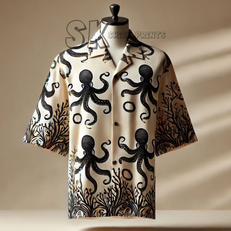 Octopus Hawaiian Shirt Custom Photo Print – Black Sea Creature Beach Wear