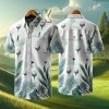 Minimalist Hawaiian Golf Shirt – White Short-Sleeve Button-Up with Tropical Design, Hawaiian Aloha Shirts Mens