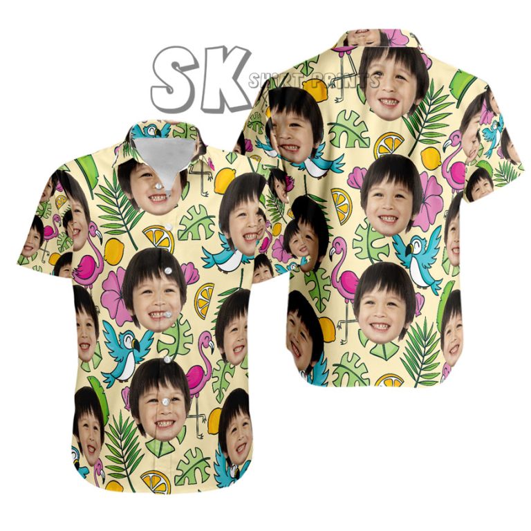 Custom Face Hawaiian Shirt for Kids Girls Boys, Personalized Photo Tropical Shirt