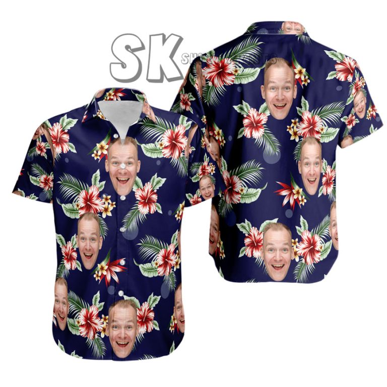 Custom Face Hawaiian Shirt for Men Women, Personalized Photo Button Up, Birthday Gift
