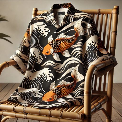 Koi Fish Hawaiian Shirt – Stylish Black and Orange Aloha Shirts for Men and Women