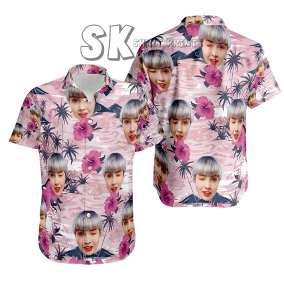 Custom Face Hawaiian Shirt for Women, Personalized Photo Tropical Button Up Gift