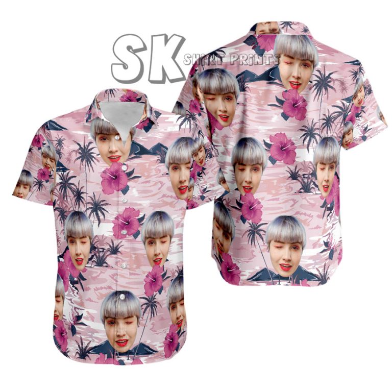 Custom Face Hawaiian Shirt for Women, Personalized Photo Tropical Button Up Gift