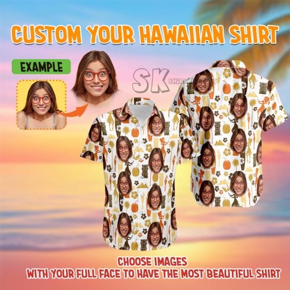 Custom Hawaiian Shirt Tiki Cocktail Pattern - White Base Multiple Face Design