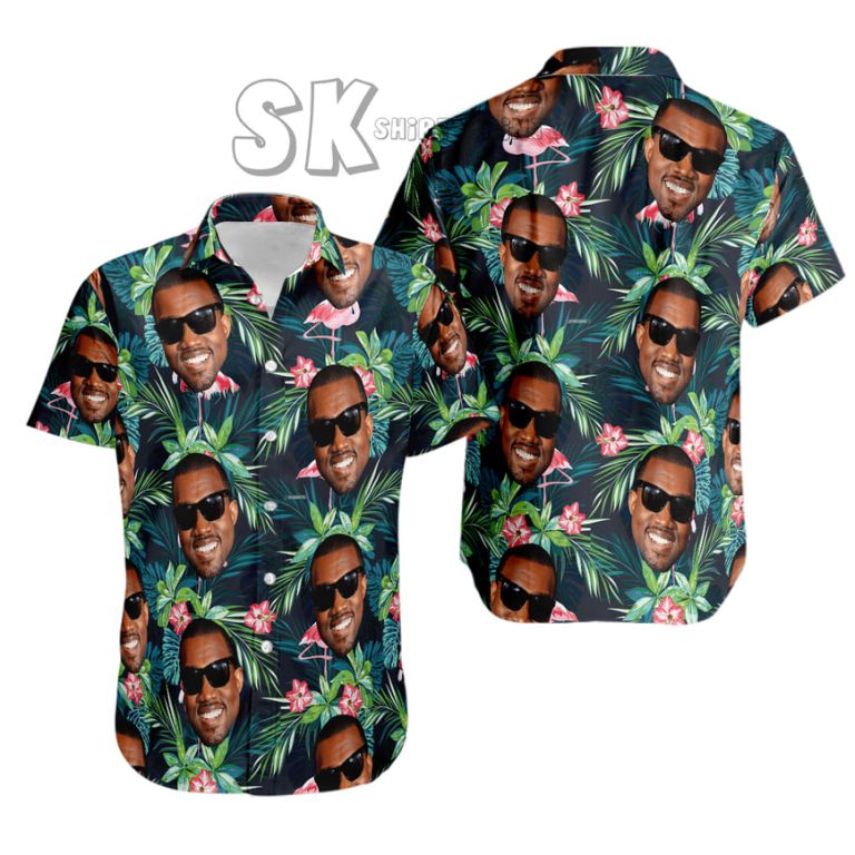 Custom Hawaiian Shirt with Face Men’s Tropical Leaves Pink Flowers Design