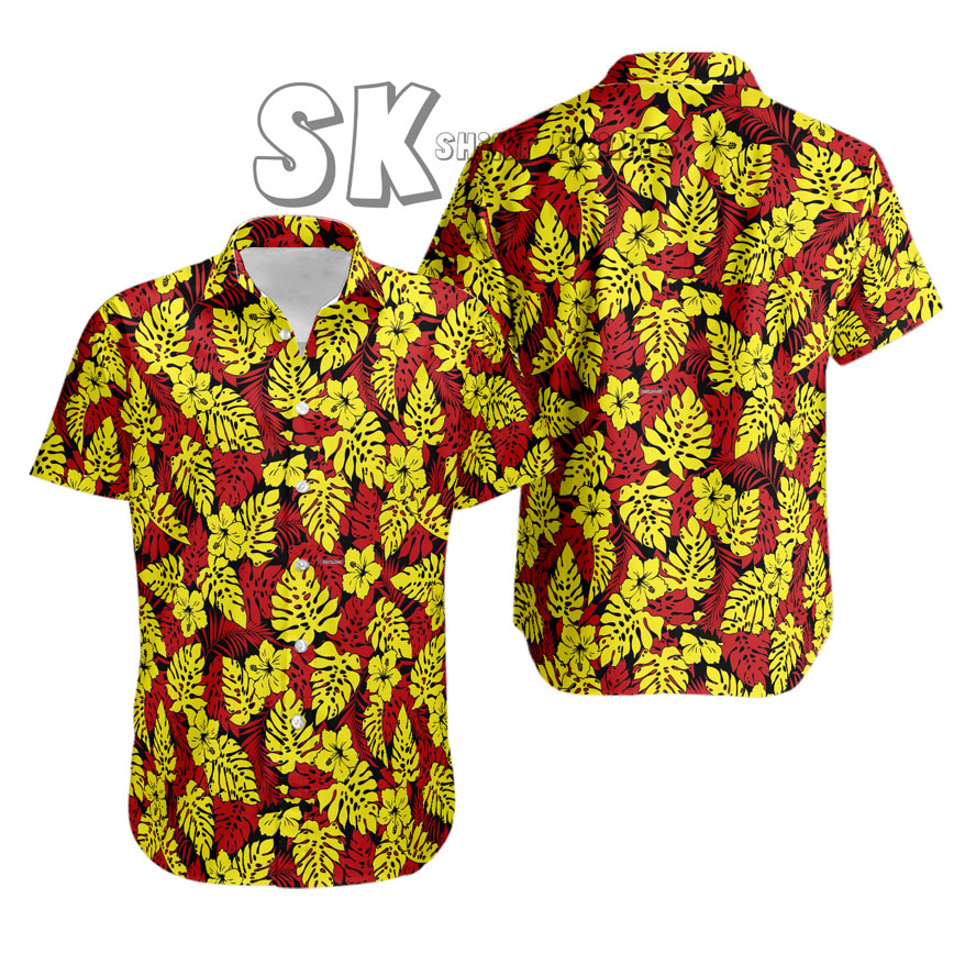 Floral Hawaiian Shirt – Red & Yellow Aloha Style for Su...