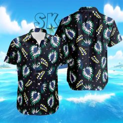 Men’s Aloha Shirt – Black Hawaiian Style with Palm Leaf & Floral Print