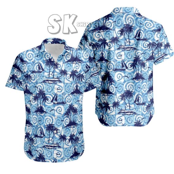 Blue Hawaii Shirt with Custom Photo - Beach Palm Tropical Design Men Women