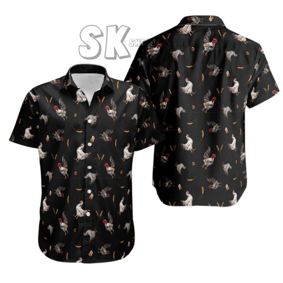 Black Rooster Hawaiian Shirt Custom Photo Print Rustic Farm Design