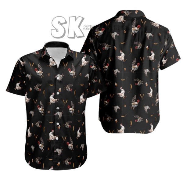 Black Rooster Hawaiian Shirt – Bold Rustic Flair