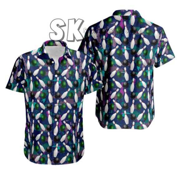 Bowling Hawaiian Shirt - Custom Photo Print with Pins & Balls Pattern