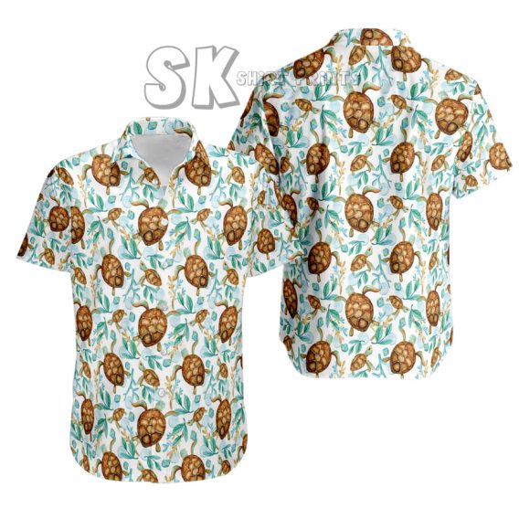 Sea Turtle Hawaiian Shirt Custom Photo Brown Tropical Paradise Design