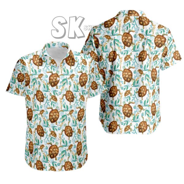 Brown Sea Turtle Hawaiian Shirt – Tropical Escape on White