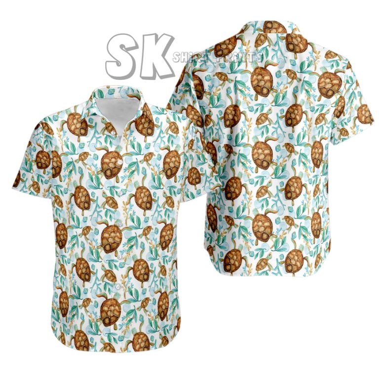 Sea Turtle Hawaiian Shirt Custom Photo Brown Tropical Paradise Design