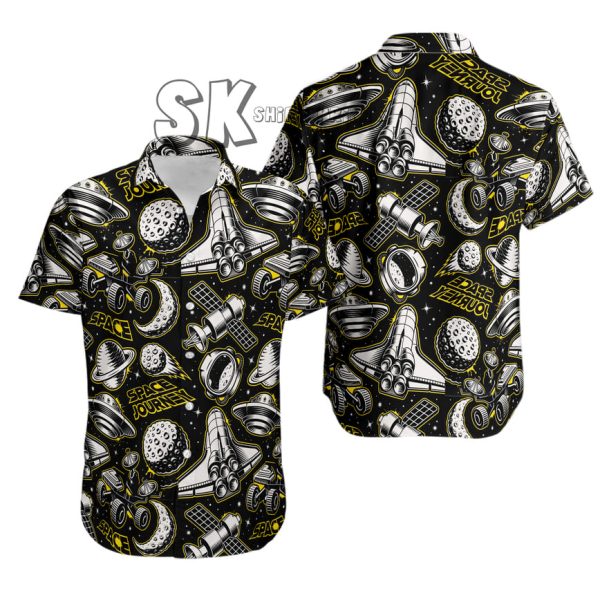 Classic Star Wars Hawaiian Shirt - Space Mission & Astronaut Print Button-Up,  Men's Galactic Rocket Print Aloha Shirt