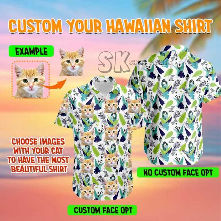 Custom Cat Face Hawaiian Shirt — Your Cat’s Face on Tropical Print