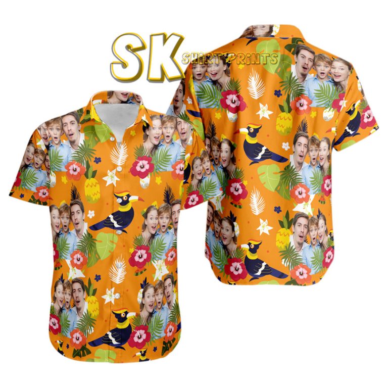 Custom Family Face Hawaiian Shirt Orange Tropical Pattern Photo Gift