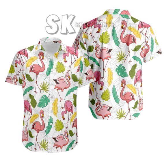 Flamingo Hawaiian Shirt Women Custom Photo Pink White Floral Paradise