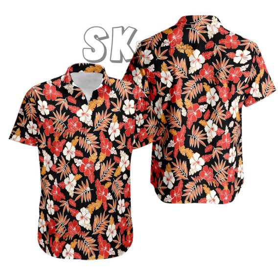 Floral Hawaiian Shirt Men Custom Photo Black Red White Tropical Design