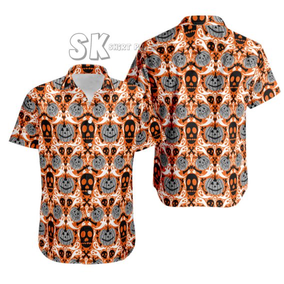 Halloween Hawaiian Shirt — Spooky Ghosts, Pumpkins & Skulls Design