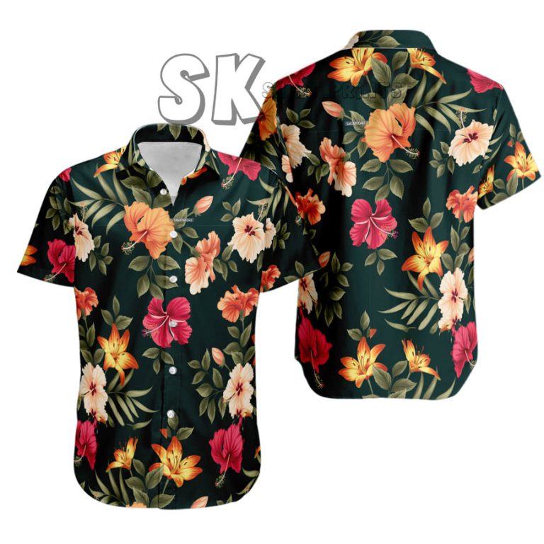 Hawaiian Floral Shirt Custom Photo Tropical Hibiscus Button-Up Tee