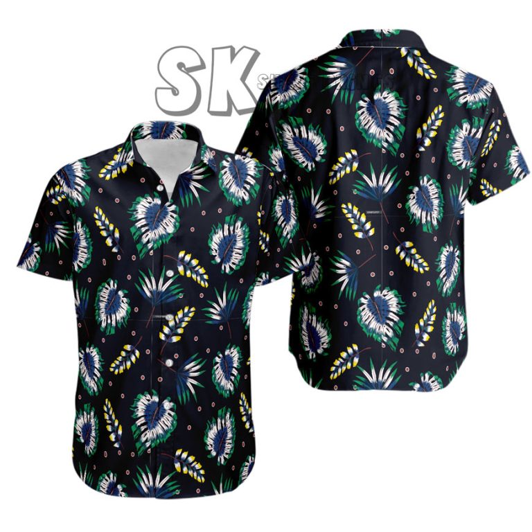 Men’s Hawaiian Shirt Custom Photo Black with Palm Leaves & Tropical Blooms