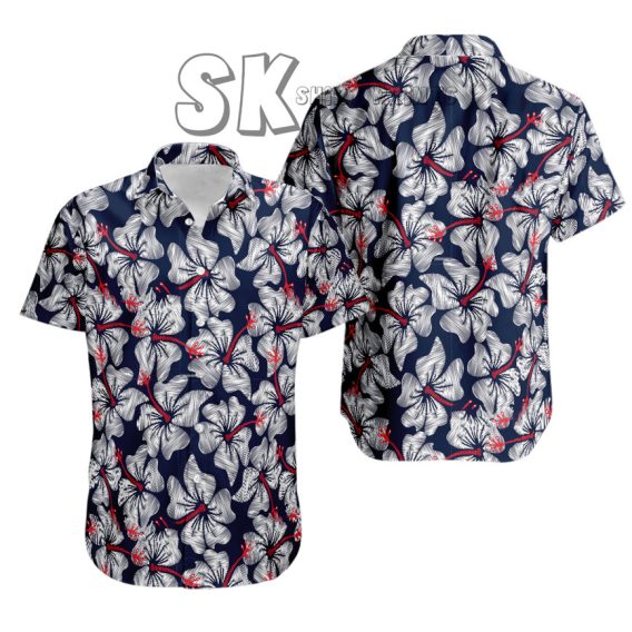 Navy Blue Floral Hawaiian Shirt - Custom Photo Print Men's Aloha Button-Up