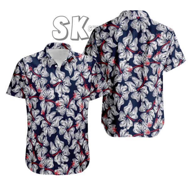 Men's Hawaiian Shirt - Navy Blue Floral Print, Short Sleeve Button-Up Aloha Shirt