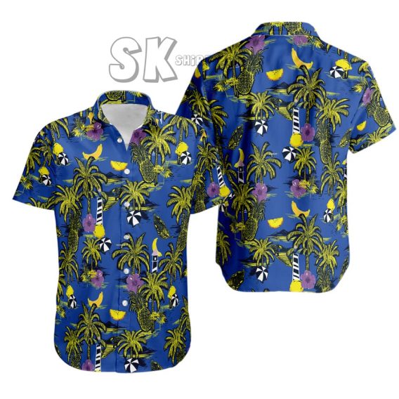 Men's Hawaiian Shirt Custom Photo - Blue Tropical Palm Tree Beach Design